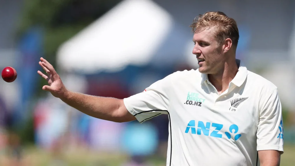 Fast bowler Kyle Jamieson in action for New Zealand